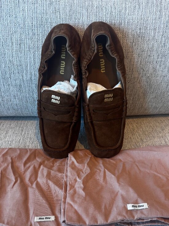 Shoes - Authentic Miu Miu Ruches suede loafers